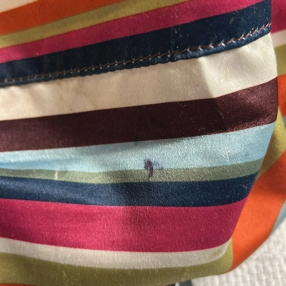 Coach F14383 Bleeker Black Leather Tote with Colorful Striped Interior